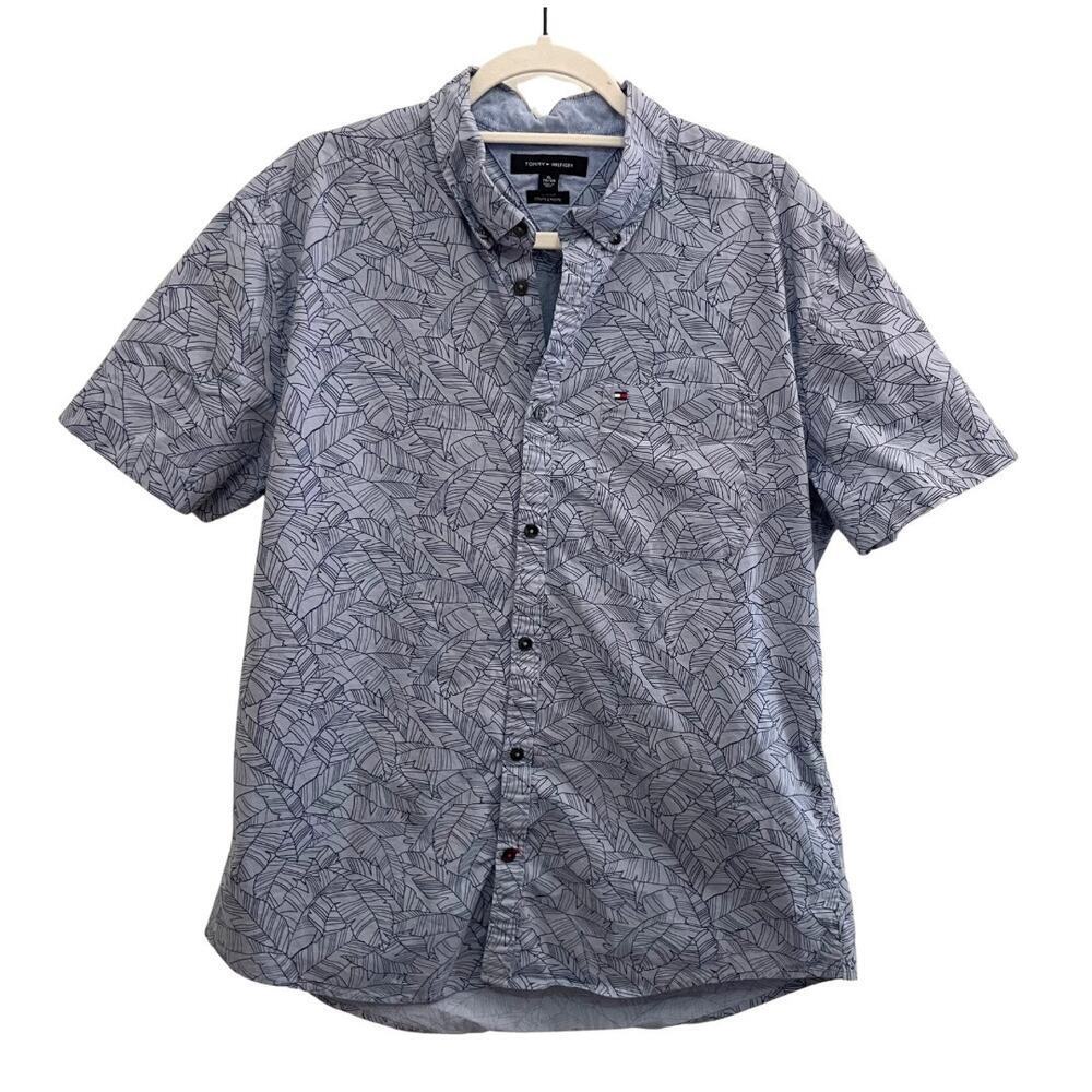 Tommy Hilfiger Dover Leaf Print Shirt XL Slim Fit Button Down Short Sleeve 696M